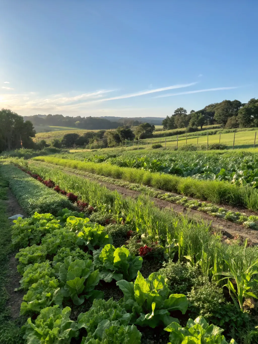 A field of crops being cultivated without synthetic pesticides, showcasing the natural pest control methods used in organic farming.